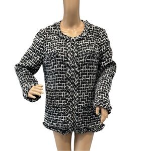 J. Crew Jacket Womens Size 12 Black and White Tweed Fuzzy Wool & Mohair Blazer